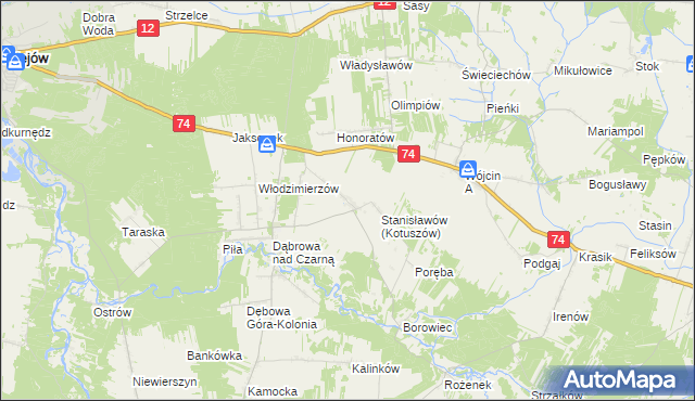 mapa Kotuszów gmina Aleksandrów, Kotuszów gmina Aleksandrów na mapie Targeo