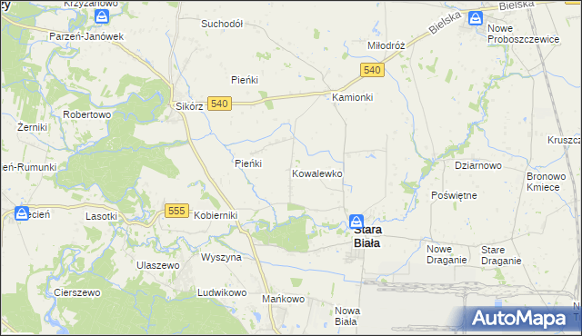 mapa Kowalewko gmina Stara Biała, Kowalewko gmina Stara Biała na mapie Targeo