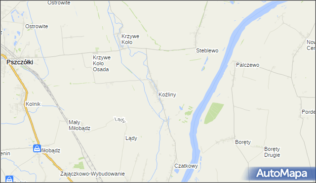 mapa Koźliny gmina Suchy Dąb, Koźliny gmina Suchy Dąb na mapie Targeo