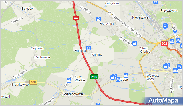 mapa Kozłów gmina Sośnicowice, Kozłów gmina Sośnicowice na mapie Targeo