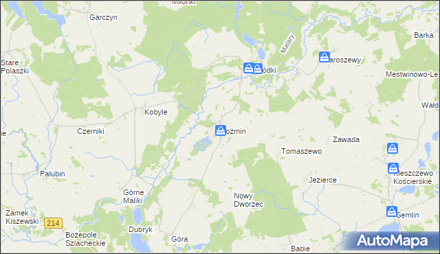 mapa Koźmin gmina Skarszewy, Koźmin gmina Skarszewy na mapie Targeo