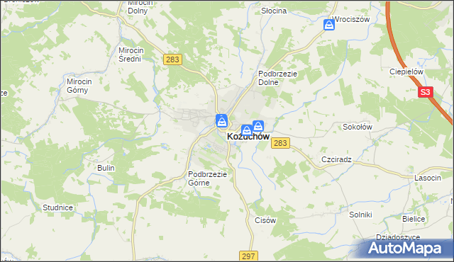 mapa Kożuchów powiat nowosolski, Kożuchów powiat nowosolski na mapie Targeo