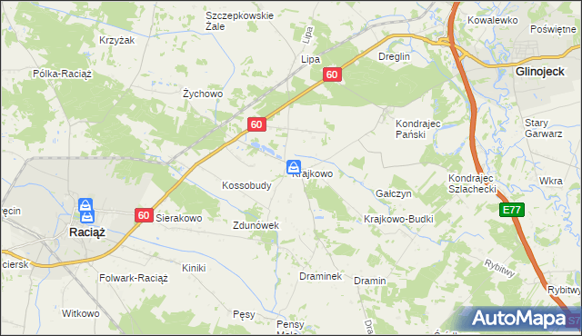 mapa Krajkowo gmina Raciąż, Krajkowo gmina Raciąż na mapie Targeo