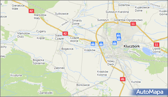 mapa Krasków gmina Kluczbork, Krasków gmina Kluczbork na mapie Targeo