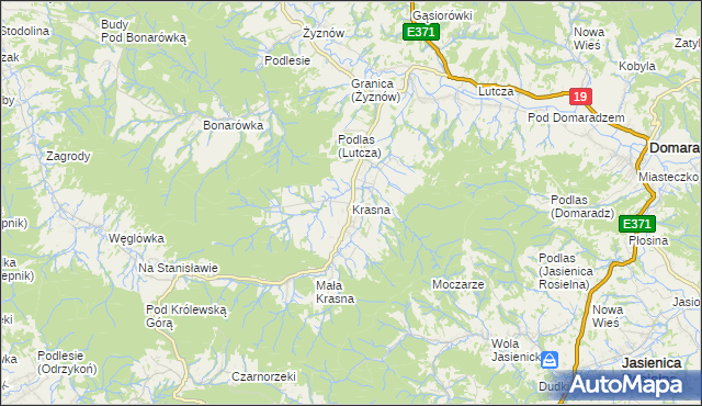 mapa Krasna gmina Korczyna, Krasna gmina Korczyna na mapie Targeo