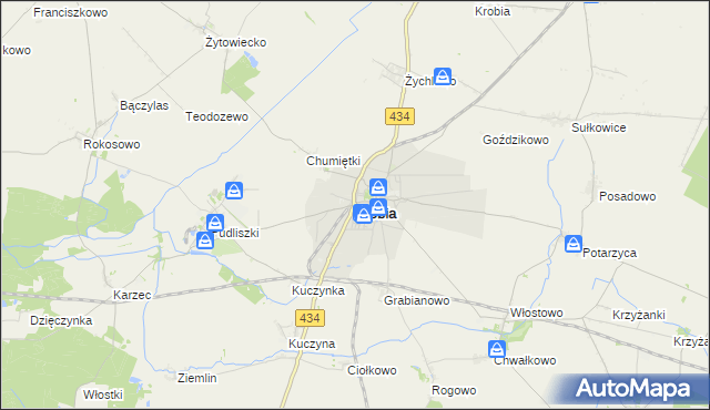 mapa Krobia powiat gostyński, Krobia powiat gostyński na mapie Targeo