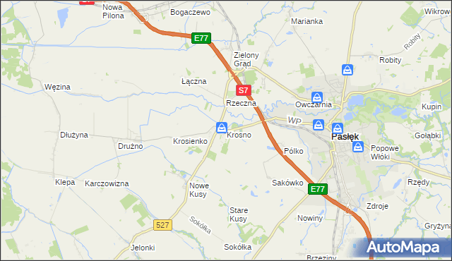 mapa Krosno gmina Pasłęk, Krosno gmina Pasłęk na mapie Targeo