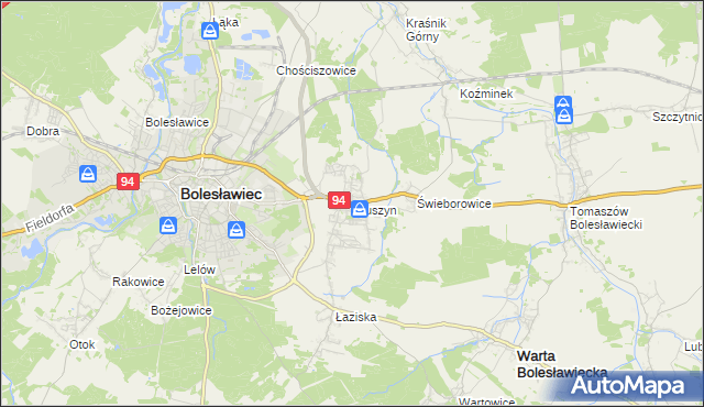 mapa Kruszyn gmina Bolesławiec, Kruszyn gmina Bolesławiec na mapie Targeo
