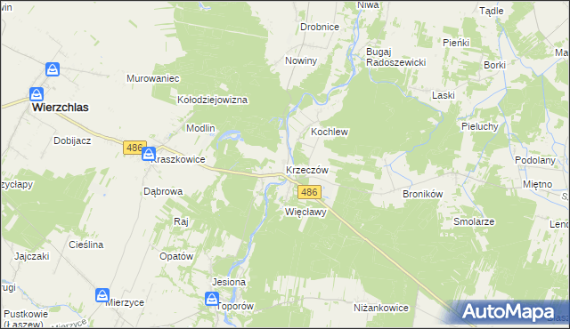 mapa Krzeczów gmina Wierzchlas, Krzeczów gmina Wierzchlas na mapie Targeo