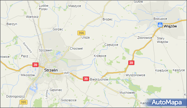mapa Krzepice gmina Strzelin, Krzepice gmina Strzelin na mapie Targeo