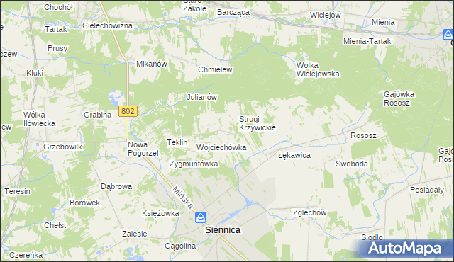 mapa Krzywica gmina Siennica, Krzywica gmina Siennica na mapie Targeo