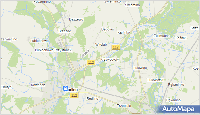 mapa Krzywopłoty gmina Karlino, Krzywopłoty gmina Karlino na mapie Targeo