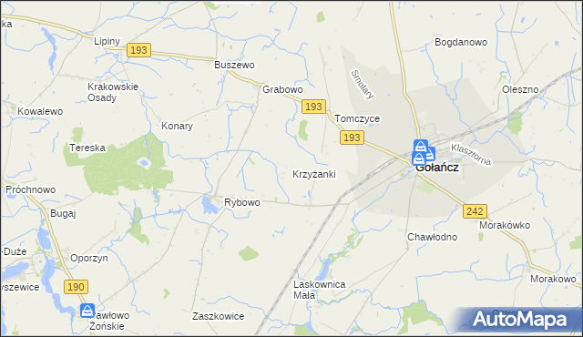 mapa Krzyżanki gmina Gołańcz, Krzyżanki gmina Gołańcz na mapie Targeo