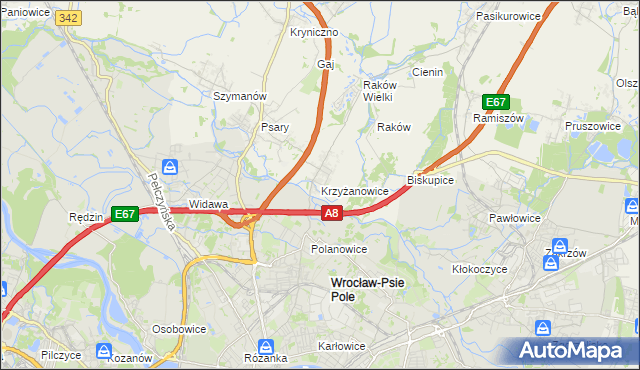 mapa Krzyżanowice gmina Wisznia Mała, Krzyżanowice gmina Wisznia Mała na mapie Targeo