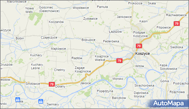 mapa Książnice Wielkie, Książnice Wielkie na mapie Targeo