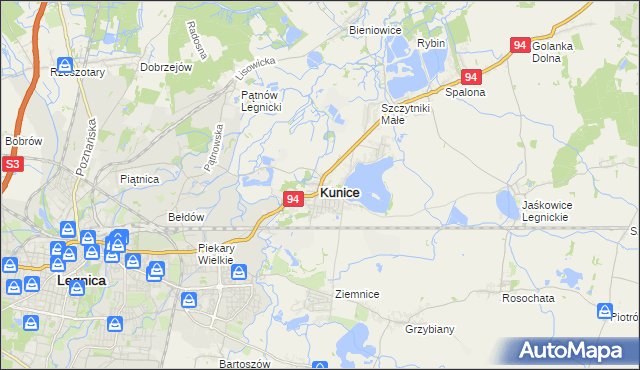 mapa Kunice powiat legnicki, Kunice powiat legnicki na mapie Targeo