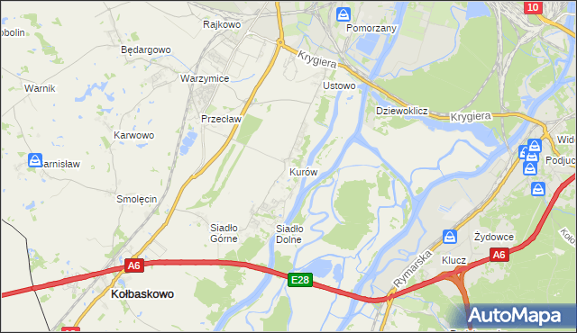 mapa Kurów gmina Kołbaskowo, Kurów gmina Kołbaskowo na mapie Targeo