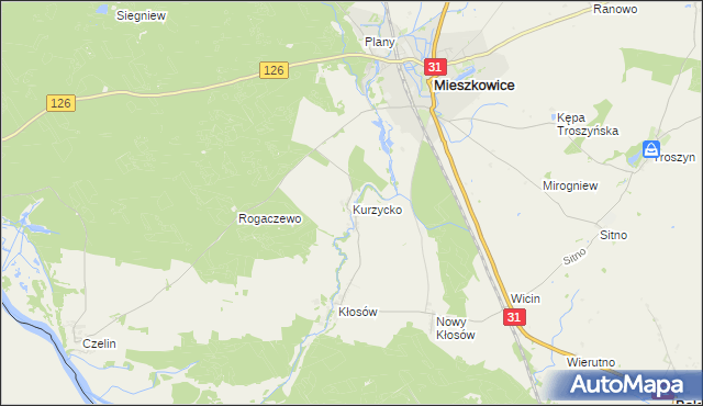 mapa Kurzycko, Kurzycko na mapie Targeo