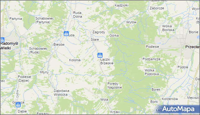 mapa Łączki Brzeskie, Łączki Brzeskie na mapie Targeo