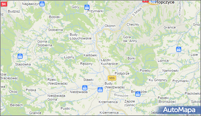 mapa Łączki Kucharskie, Łączki Kucharskie na mapie Targeo