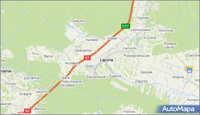 mapa Łączna powiat skarżyski, Łączna powiat skarżyski na mapie Targeo