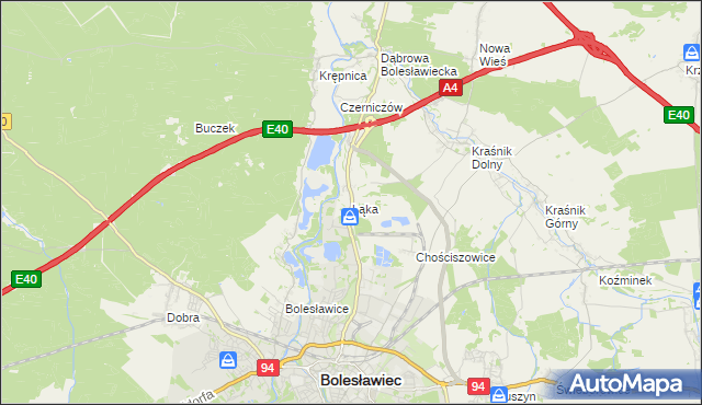 mapa Łąka gmina Bolesławiec, Łąka gmina Bolesławiec na mapie Targeo