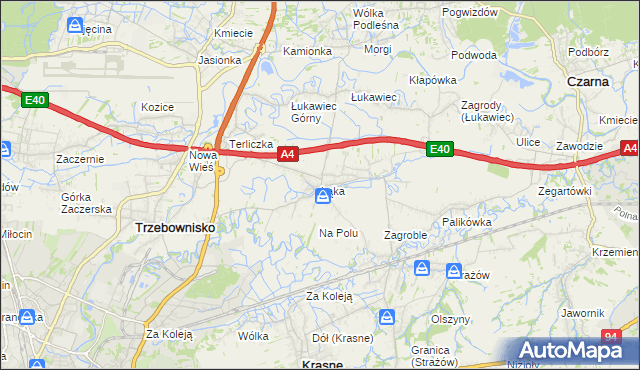 mapa Łąka gmina Trzebownisko, Łąka gmina Trzebownisko na mapie Targeo