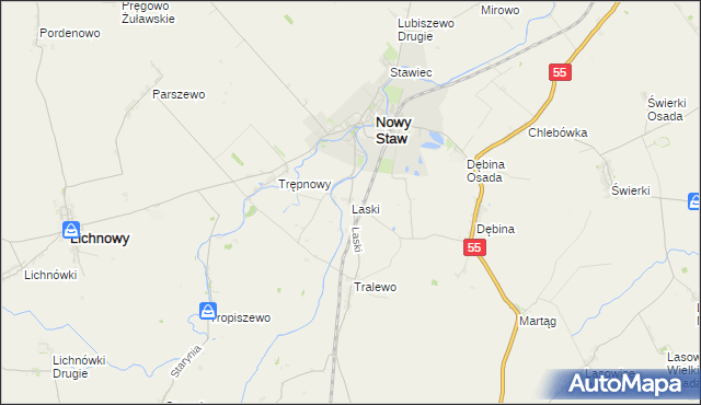 mapa Laski gmina Nowy Staw, Laski gmina Nowy Staw na mapie Targeo