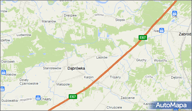 mapa Lasków gmina Dąbrówka, Lasków gmina Dąbrówka na mapie Targeo