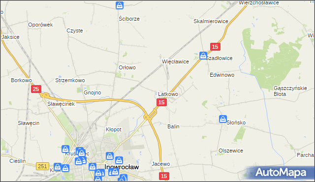 mapa Latkowo gmina Inowrocław, Latkowo gmina Inowrocław na mapie Targeo