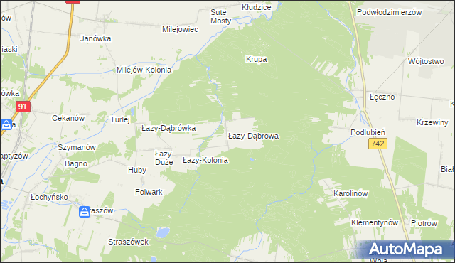 mapa Łazy-Dąbrowa, Łazy-Dąbrowa na mapie Targeo