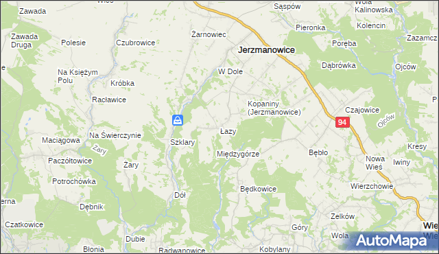 mapa Łazy gmina Jerzmanowice-Przeginia, Łazy gmina Jerzmanowice-Przeginia na mapie Targeo