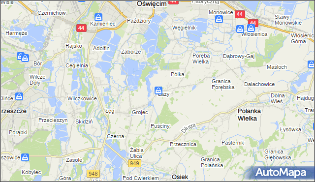 mapa Łazy gmina Oświęcim, Łazy gmina Oświęcim na mapie Targeo