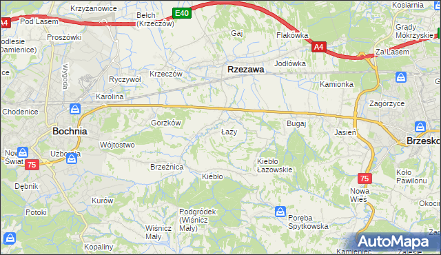 mapa Łazy gmina Rzezawa, Łazy gmina Rzezawa na mapie Targeo