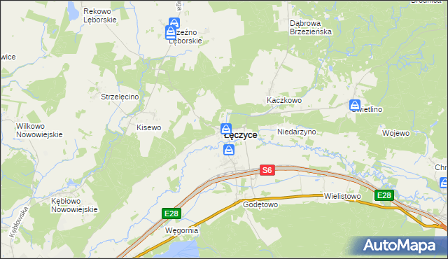 mapa Łęczyce powiat wejherowski, Łęczyce powiat wejherowski na mapie Targeo