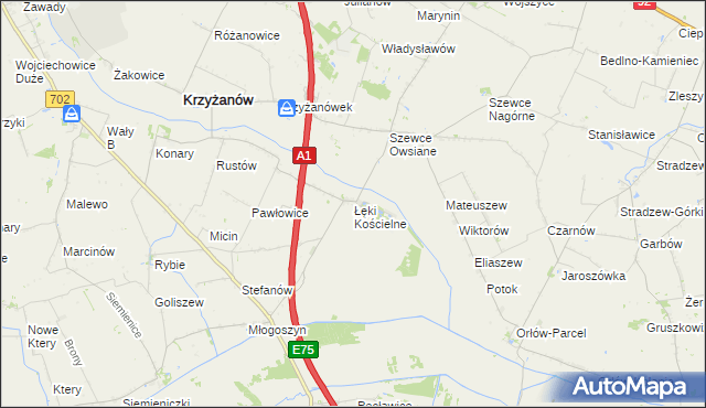 mapa Łęki Kościelne, Łęki Kościelne na mapie Targeo