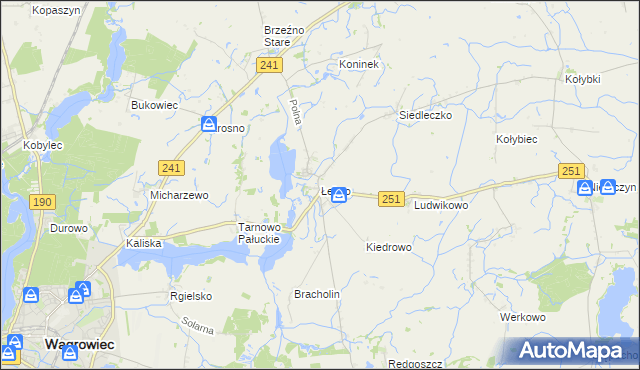 mapa Łekno gmina Wągrowiec, Łekno gmina Wągrowiec na mapie Targeo