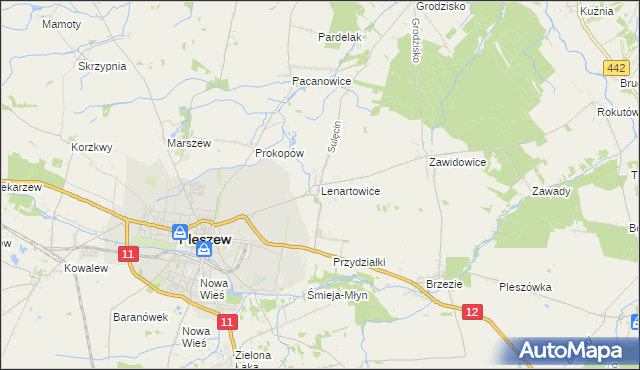 mapa Lenartowice gmina Pleszew, Lenartowice gmina Pleszew na mapie Targeo