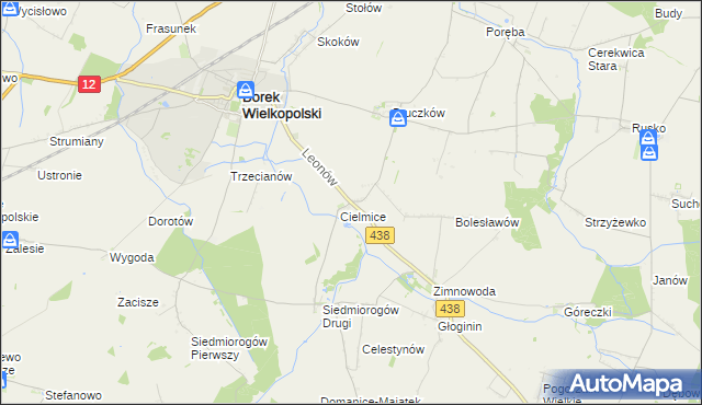 mapa Leonów gmina Borek Wielkopolski, Leonów gmina Borek Wielkopolski na mapie Targeo