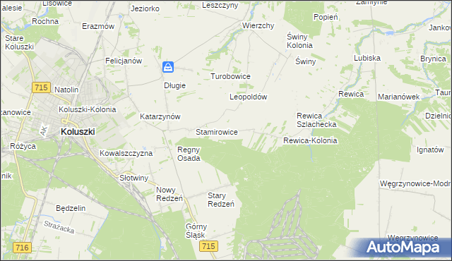 mapa Leosin gmina Koluszki, Leosin gmina Koluszki na mapie Targeo
