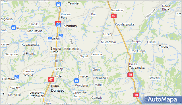 mapa Leśnica gmina Bukowina Tatrzańska, Leśnica gmina Bukowina Tatrzańska na mapie Targeo