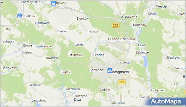 mapa Leśnica gmina Małogoszcz, Leśnica gmina Małogoszcz na mapie Targeo