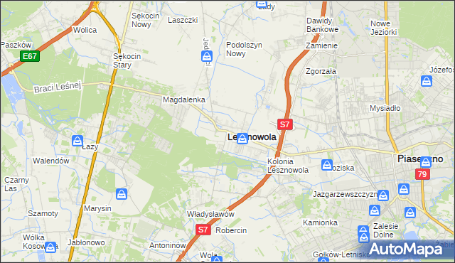 mapa Lesznowola powiat piaseczyński, Lesznowola powiat piaseczyński na mapie Targeo