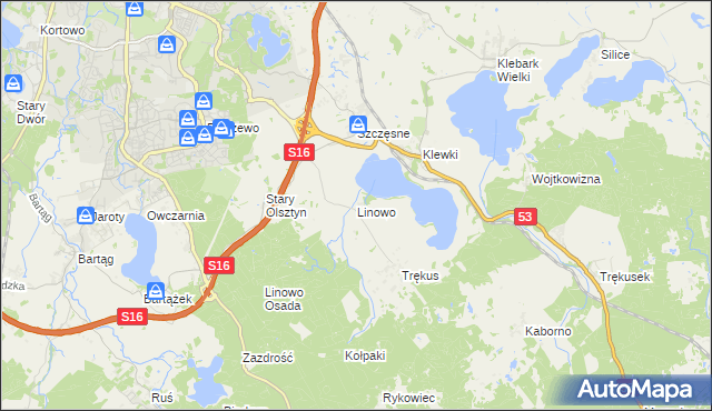 mapa Linowo gmina Purda, Linowo gmina Purda na mapie Targeo