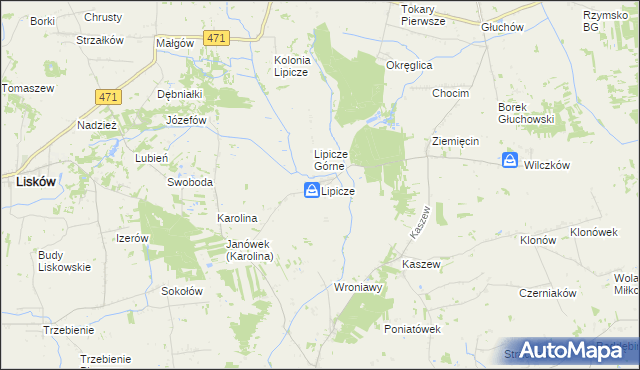 mapa Lipicze gmina Goszczanów, Lipicze gmina Goszczanów na mapie Targeo