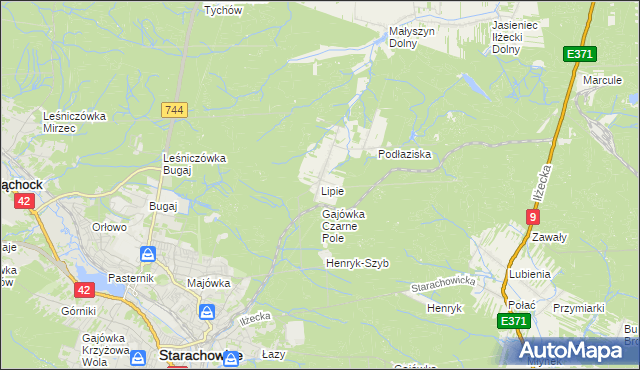 mapa Lipie gmina Brody, Lipie gmina Brody na mapie Targeo