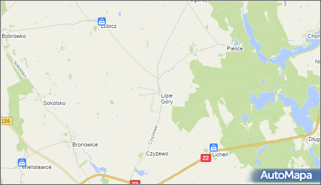 mapa Lipie Góry gmina Strzelce Krajeńskie, Lipie Góry gmina Strzelce Krajeńskie na mapie Targeo