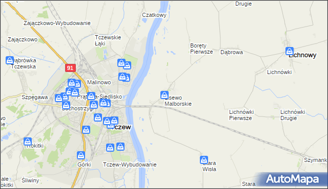 mapa Lisewo Malborskie, Lisewo Malborskie na mapie Targeo