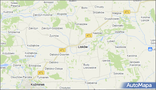 mapa Lisków, Lisków na mapie Targeo