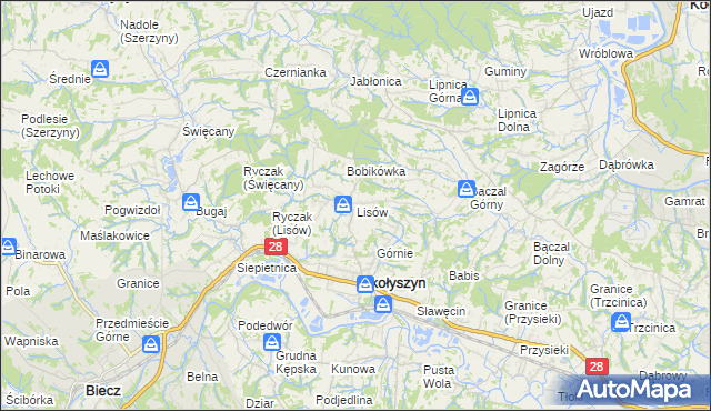 mapa Lisów gmina Skołyszyn, Lisów gmina Skołyszyn na mapie Targeo